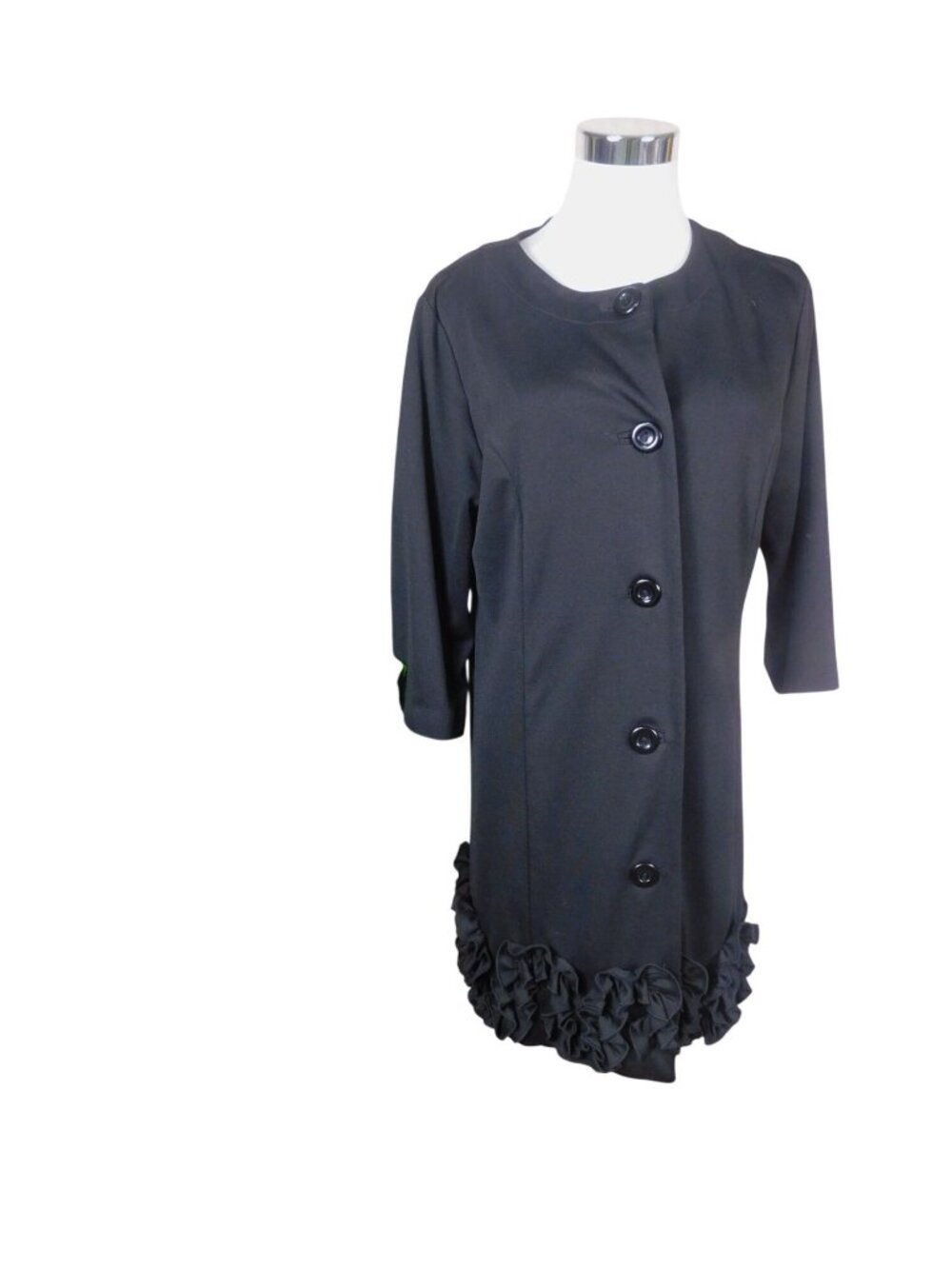 Appraisal Black Ruffle Hem Button-Front Coat Medium 3/4 Sleeve Polyester Blend - Picture 6 of 11